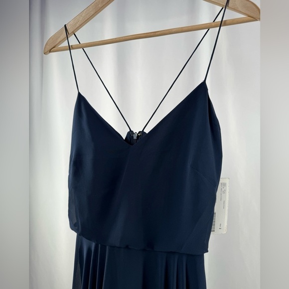 NWT Jenny Yoo Inesse Chiffon V Neck Maxi Dress in Navy Blue Size 2 - Picture 8 of 12